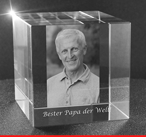 VIP-LASER 2D Gravur Glas Kristall Würfel mit dem Foto Deines Vaters/Papa. Dein Wunschfoto für die Ewigkeit Mitten in Glas! Groesse XXL = 80x80x80mm von VIP-LASER