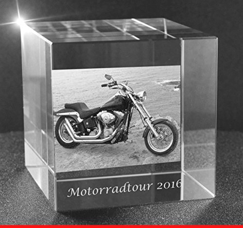 VIP-LASER 2D Gravur Glas Kristall Würfel mit dem Foto von Deinem Motorrad. Dein Wunschfoto für die Ewigkeit Mitten in Glas! Groesse XXL = 80x80x80mm von VIP-LASER