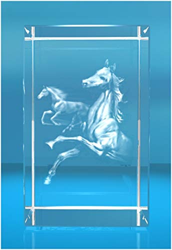 VIP-LASER 3D Glas Kristall Quader XL Arabische Pferde Mitten in den Glaskristall graviert in 3D, Beleuchtung:kein Leuchtsockel von VIP-LASER