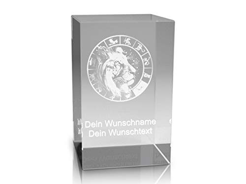 VIP-LASER 3D Glas Kristall Quader XL Sternzeichen HQ Löwe/Lion mit kostenloser Gravur von Deinem Wunschnamen und Datum von VIP-LASER