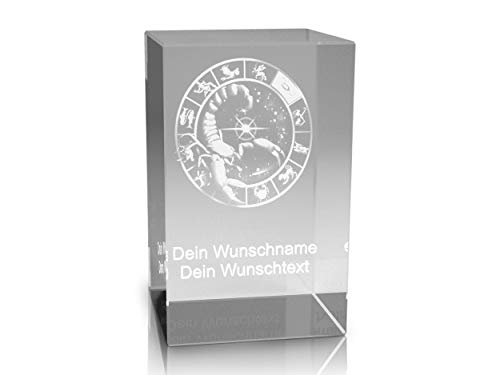 VIP-LASER 3D Glas Kristall Quader XL Sternzeichen HQ Skorpion/Scorpion mit kostenloser Gravur von Deinem Wunschnamen und Datum von VIP-LASER