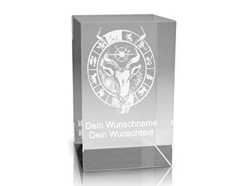 VIP-LASER 3D Glas Kristall Quader XL Sternzeichen HQ Steinbock mit kostenloser Gravur von Deinem Wunschnamen und Datum von VIP-LASER