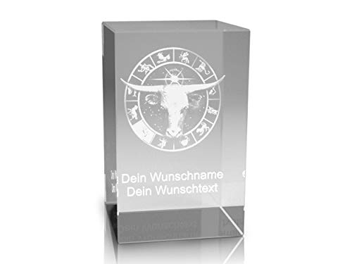 VIP-LASER 3D Glas Kristall Quader XL Sternzeichen HQ Stier/Taurus mit kostenloser Gravur von Deinem Wunschnamen und Datum von VIP-LASER