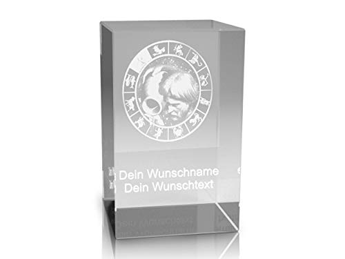 VIP-LASER 3D Glas Kristall Quader XL Sternzeichen HQ Wassermann mit kostenloser Gravur von Deinem Wunschnamen und Datum von VIP-LASER