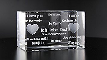 VIP-LASER 3D Glas Kristall Quader XL mit Text 'Ich Liebe Dich!' in verschiedenen Sprachen! Das tolle Geschenk für einen liebenden Menschen! von VIP-LASER