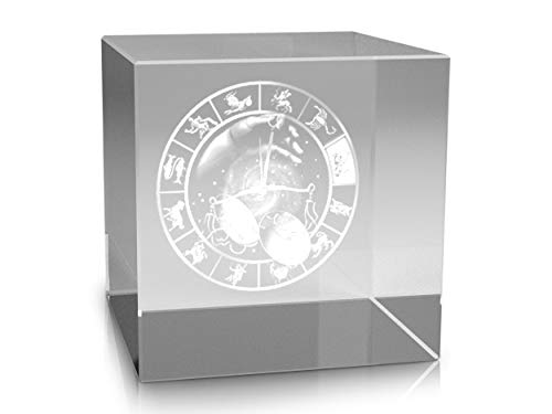 VIP-LASER 3D Glas Kristall im XL Glaswürfel Sternzeichen Waage (60x60x60 mm) Lasergravur von VIP-LASER