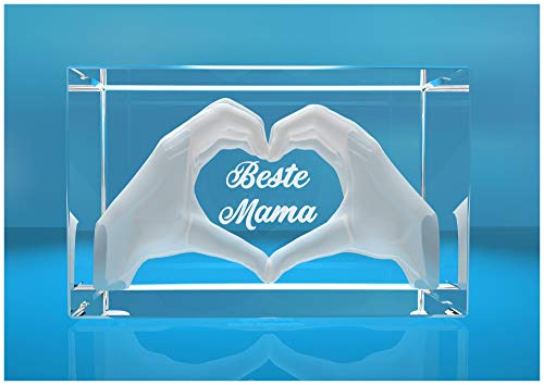 VIP-LASER 3D Glas Kristall mit Gravur I Herz aus zwei Händen I Text: Beste Mama! I Das tolle Geschenk zum Muttertag, Geburtstag Muttertagsgeschenk Muttertagsgeschenke von VIP-LASER