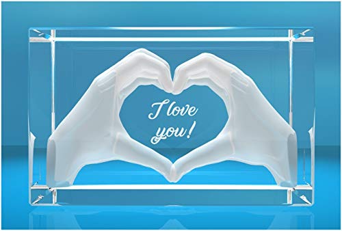 VIP-LASER 3D Glas Kristall mit Gravur I Herz aus zwei Händen I Text: I love you! I Das perfekte Liebesgeschenk zum Jahrestag, Valentinstag, Geburtstag oder zu Weihnachten! von VIP-LASER