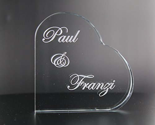 VIP-LASER 3D Glaskristall Herz incl. kostenloser Gravur mit Zwei Wunschnamen Größe L (60x60x18mm) von VIP-LASER
