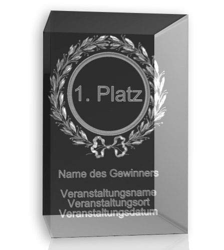 VIP-LASER 3D Glaskristall Lorbeerkranz Glas Pokal 1. Platz mit Deinem Wunschtext - für Immer in Glas graviert! Der persönliche Pokal/Trophäe für jeden Veranstalter oder zum Angeben! von VIP-LASER