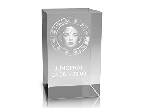 VIP-LASER 3D Glaskristall Quader XL Horoskop Sternzeichen Jungfrau - für die Ewigkeit in Glas graviert! von VIP-LASER