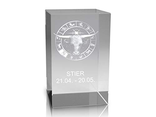 VIP-LASER 3D Glaskristall Quader XL Horoskop Sternzeichen STIER - für die Ewigkeit in Glas graviert! von VIP-LASER