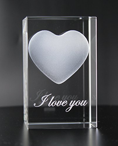 VIP-LASER 3D Glaskristall XL 3D Herz mit Text 'I Love You' graviert von VIP-LASER