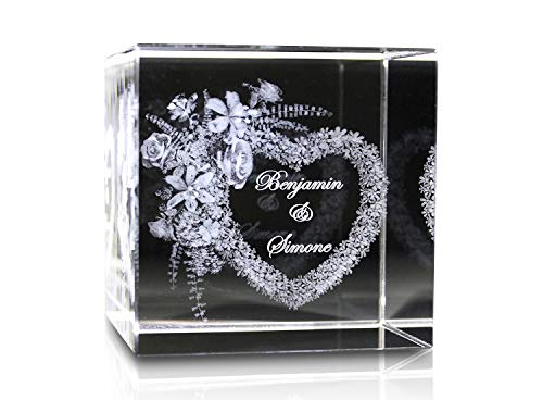 VIP-LASER 3D Glaskristall XL Blumenherz mit Zwei Wunschnamen graviert verliebte Paare von VIP-LASER