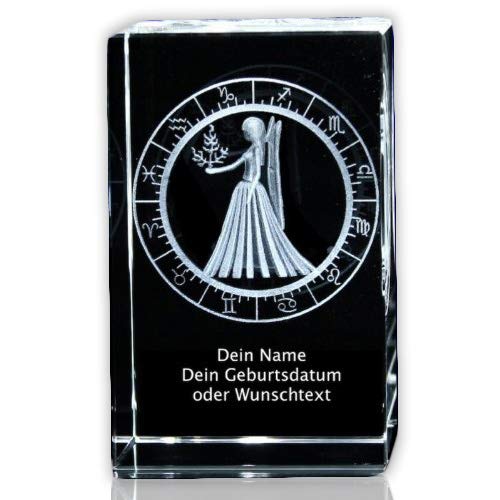 VIP-LASER 3D Glaskristall XL Sternzeichen ECO Jungfrau mit Ihrem Wunschtext von VIP-LASER