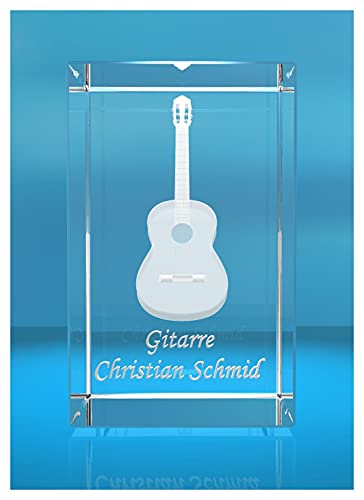 VIP-LASER 3D Glasquader | Gitarre No. 5 mit Wunschnamen | Geschenk für Gitarrist | Musiker | Bandmitglied | Akustikgitarre | Konzertgitarre von VIP-LASER