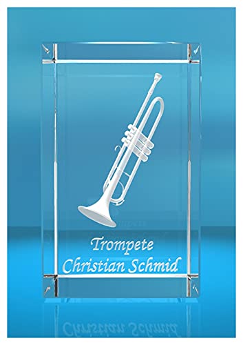 VIP-LASER 3D Glasquader |Trompete mit Wunschnamen | Blasinstrument | Geschenk für Trompetenspieler Musiker Orchester von VIP-LASER