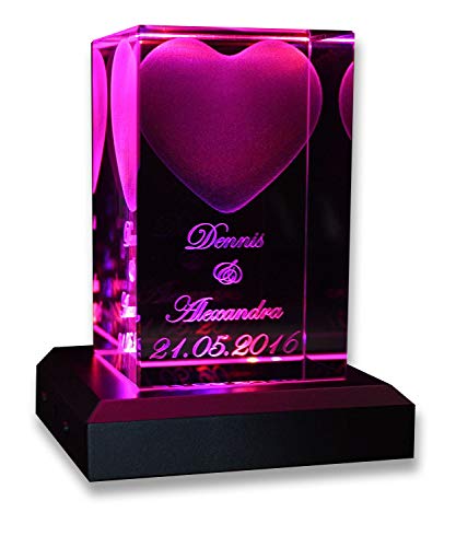 VIP-LASER 3D Herz mit Wunschtext inkl. LED Leuchtsockel Schwarz & Gravur | Personalisiertes Geschenk graviert für Frauen und Männer | Geschenkidee zu Weihnachten Valentinstag Jahrestage von VIP-LASER