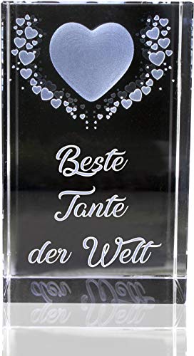VIP-LASER | 3D Kristall | Motiv: Fliegende Herzen | Beste Tante der Welt (incl. LED-Leuchtsockel (empfohlen)) von VIP-LASER