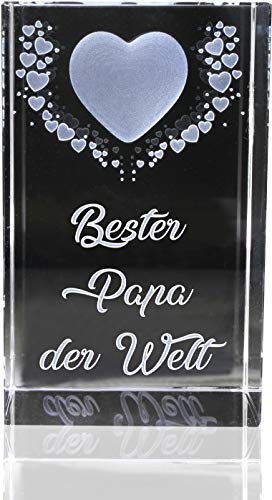 VIP-LASER | 3D Kristall | Motiv: Fliegende Herzen | Bester Papa der Welt (incl. LED-Leuchtsockel (empfohlen)) von VIP-LASER