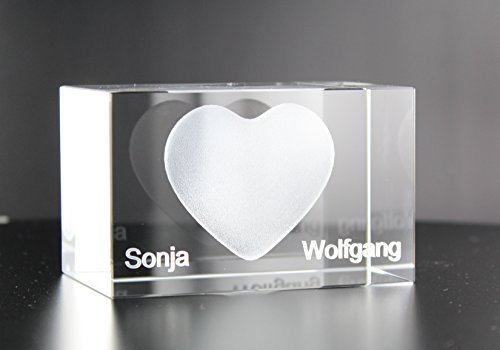 VIP-LASER 3D XL Glas Kristall Herz mit zwei Wunschnamen graviert - das ideale Liebesgeschenk Partnergeschenk Geschenk für besondere Anlässe und zum Valentinstag und Weihnachten! Persönlich mit Ihren Wunschnamen kostenlos graviert! von VIP-LASER