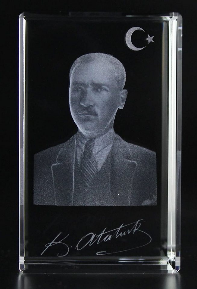 VIP-LASER Dekofigur 3D Glas Kristall Autogramm Mustafa Kemal Atatürk (XL = 80x50x50mm), Hochwertige Geschenkbox, Made in Germany, Familienbetrieb von VIP-LASER