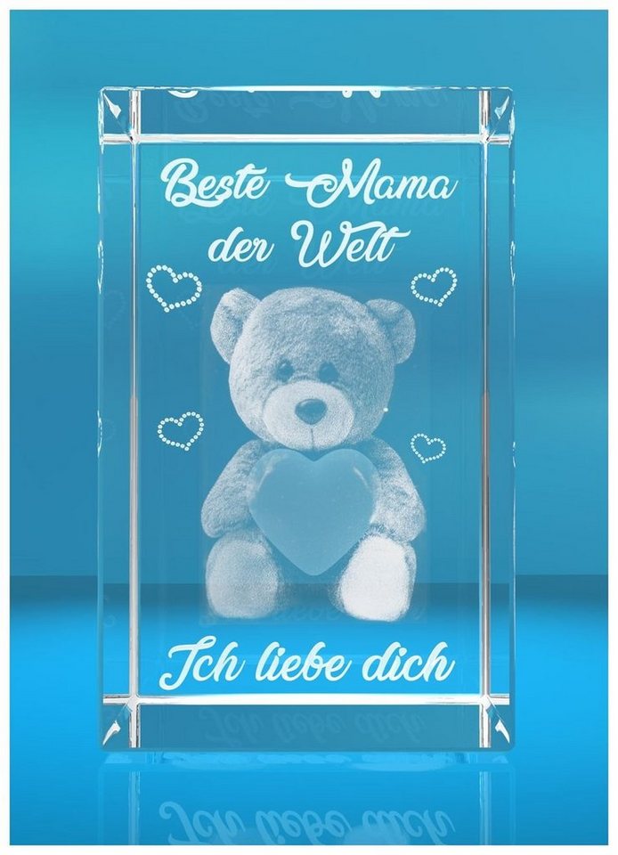 VIP-LASER Dekofigur 3D Glas Kristall I Beste Mama der Welt I Teddy I Ich liebe dich I Gesc, Hochwertige Geschenkbox, Made in Germany, Familienbetrieb von VIP-LASER