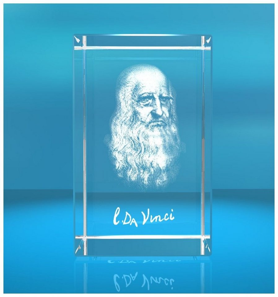 VIP-LASER Dekofigur 3D Glasquader I 3D Autogramm I Leonardo Da Vinci, Hochwertige Geschenkbox, Made in Germany, Familienbetrieb von VIP-LASER