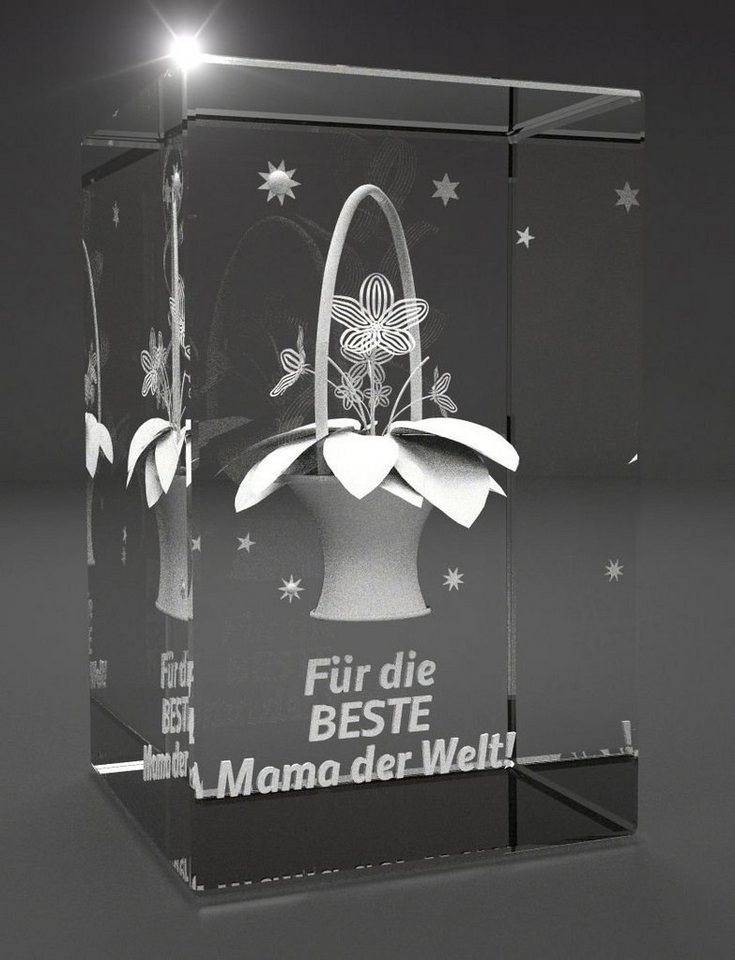 VIP-LASER Dekofigur 3D Glasquader I Blumentopf - Beste Mama der Welt, Hochwertige Geschenkbox, Made in Germany, Familienbetrieb von VIP-LASER