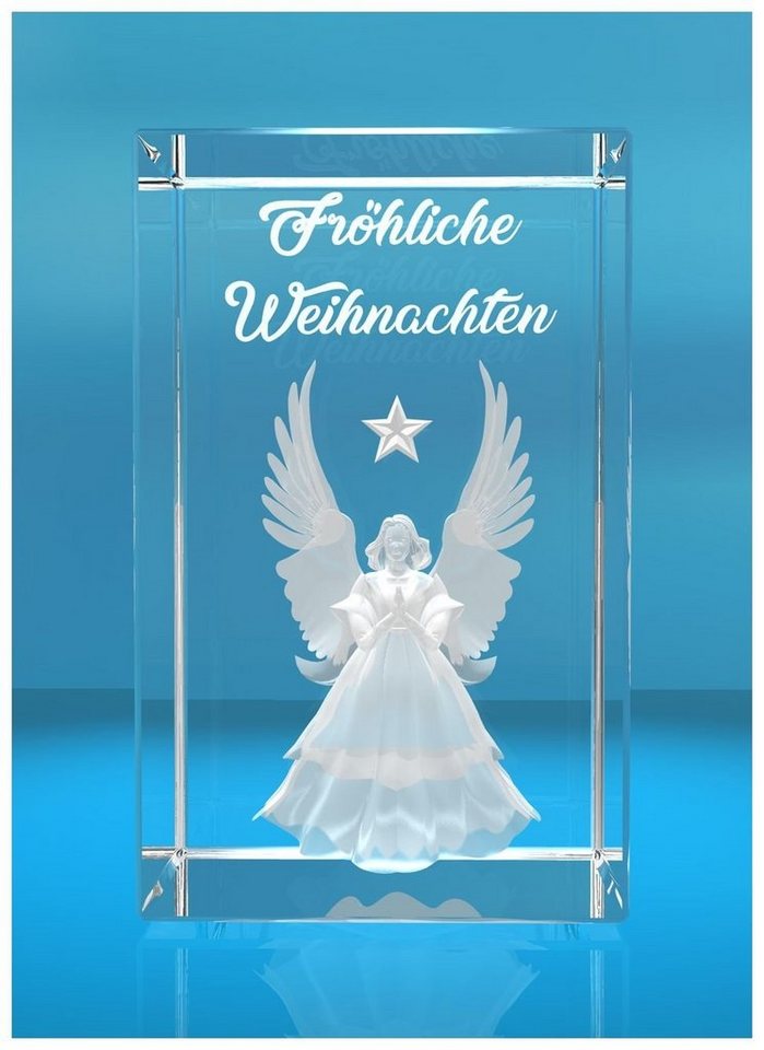 VIP-LASER Dekofigur 3D Glasquader I Fröhliche Weihnachten I Engel I Geschenk I Weihnachts, Hochwertige Geschenkbox, Made in Germany, Familienbetrieb von VIP-LASER