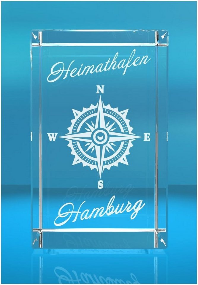 VIP-LASER Dekofigur 3D Glasquader I Hamburg I Windrose mit Text Heimathafen, Hochwertige Geschenkbox, Made in Germany, Familienbetrieb von VIP-LASER