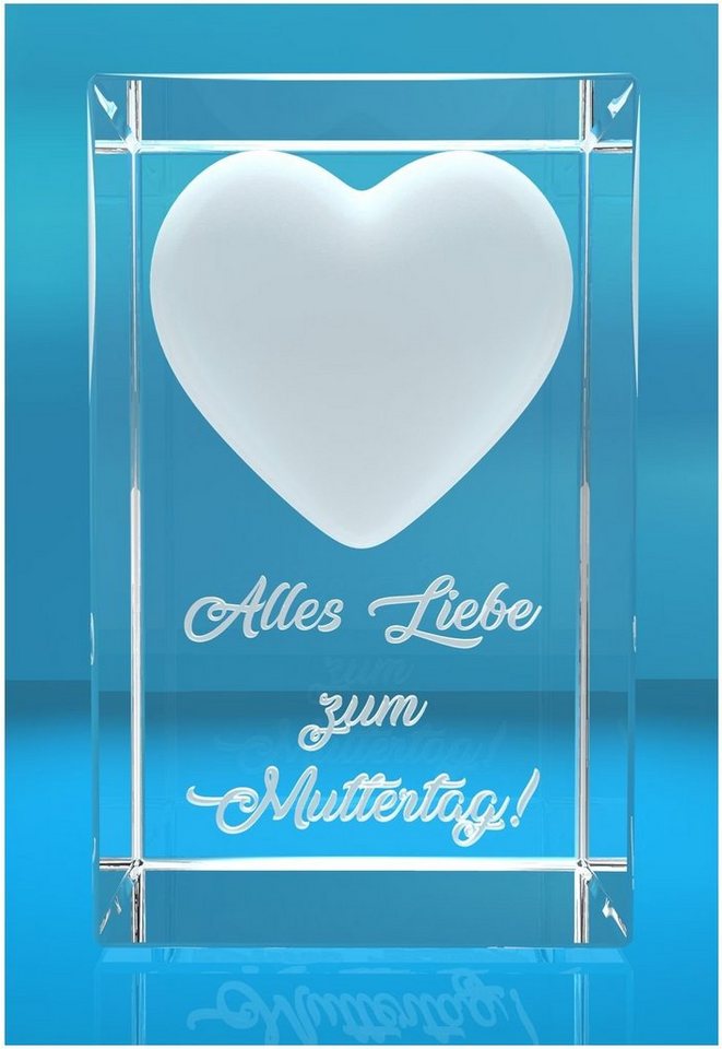 VIP-LASER Dekofigur 3D Glasquader I Herz I Alles Liebe zum Muttertag!, Hochwertige Geschenkbox, Made in Germany, Familienbetrieb von VIP-LASER