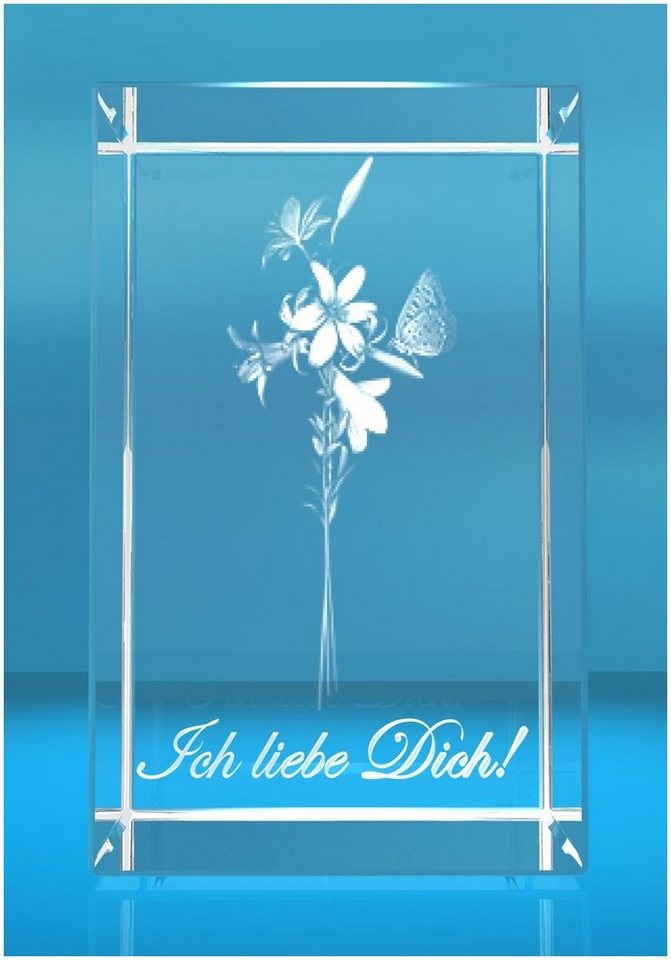 VIP-LASER Dekofigur 3D Glasquader I Lilien I Text: Ich liebe Dich, Hochwertige Geschenkbox, Made in Germany, Familienbetrieb von VIP-LASER