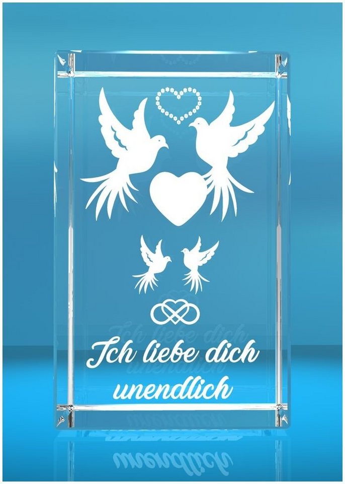 VIP-LASER Dekofigur 3D Glasquader I Tauben mit Text Ich liebe Dich unendlich graviert, Hochwertige Geschenkbox, Made in Germany, Familienbetrieb von VIP-LASER