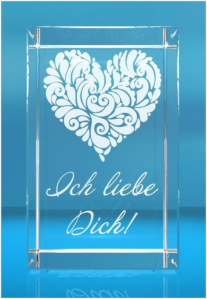 VIP-LASER Dekofigur 3D Glasquader I Verziertes Herz I Text: Ich liebe Dich!, Hochwertige Geschenkbox, Made in Germany, Familienbetrieb von VIP-LASER