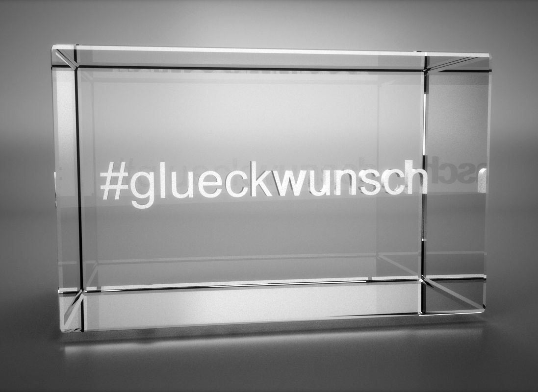 VIP-LASER Dekofigur 3D Glasquader Motiv Hashtag #glueckwunsch, Hochwertige Geschenkbox, Made in Germany, Familienbetrieb von VIP-LASER