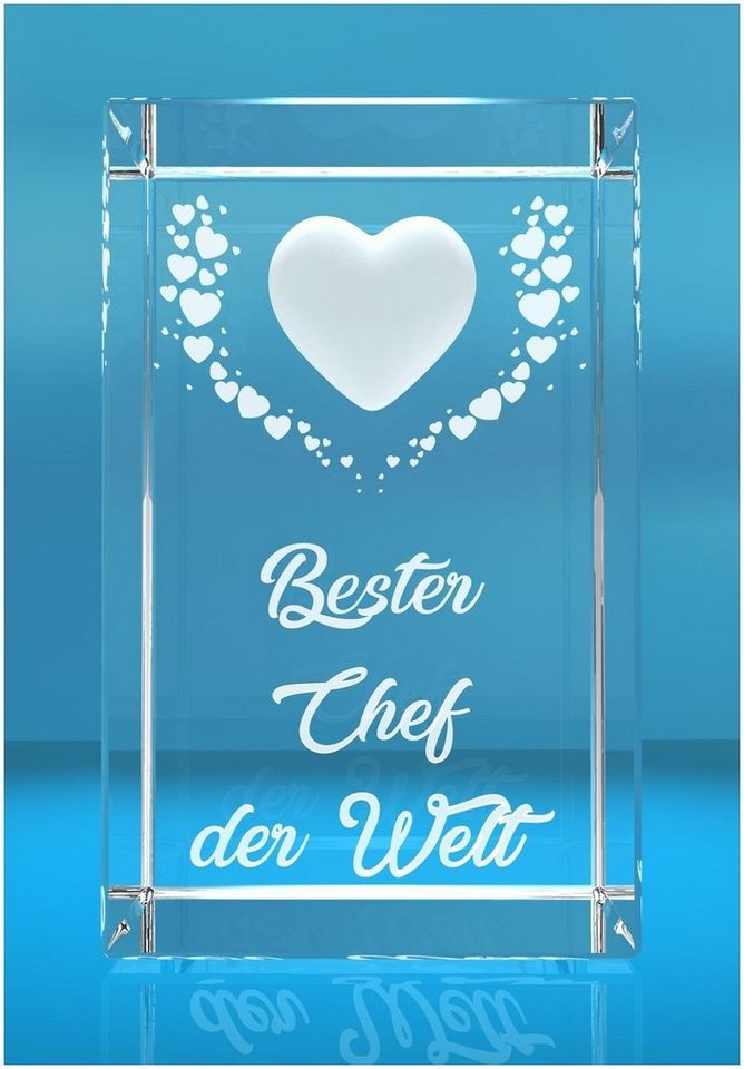 VIP-LASER Dekofigur VIP-LASER 3D Kristall Motiv: Fliegende Herzen Bester Chef der We, Hochwertige Geschenkbox, Made in Germany, Familienbetrieb von VIP-LASER