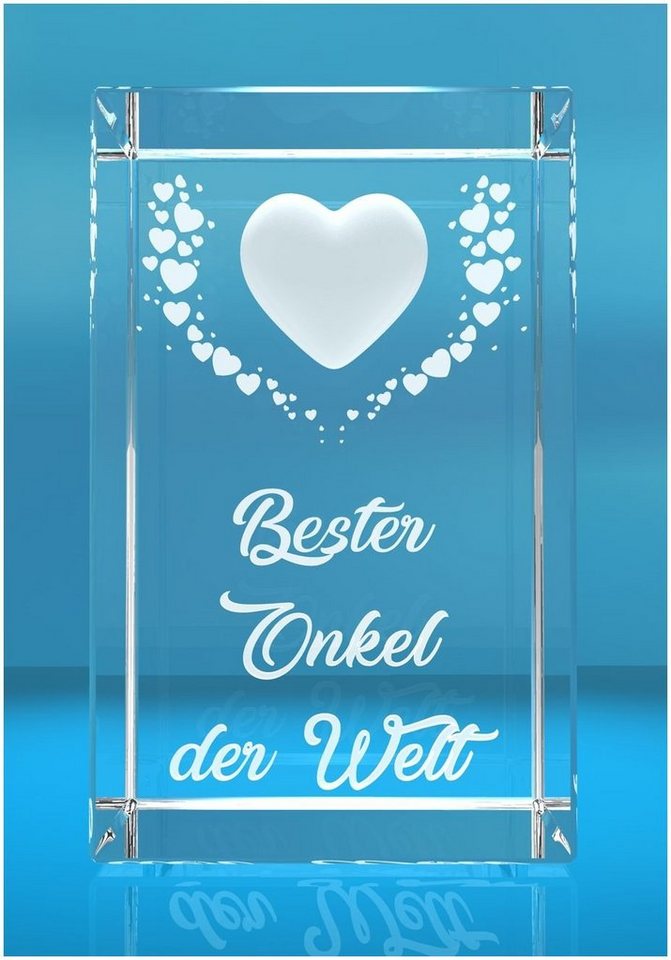 VIP-LASER Dekofigur VIP-LASER 3D Kristall Motiv: Fliegende Herzen Bester Onkel der W, Hochwertige Geschenkbox, Made in Germany, Familienbetrieb von VIP-LASER