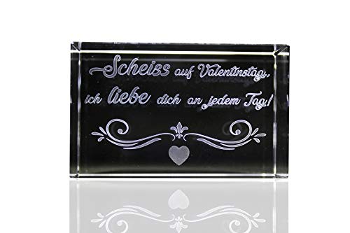 VIP-LASER | Glas Kristall | Scheiss auf Valentinstag - ich Liebe Dich jeden Tag Valentinstag Hasser (ohne LED-Leuchtsockel) von VIP-LASER