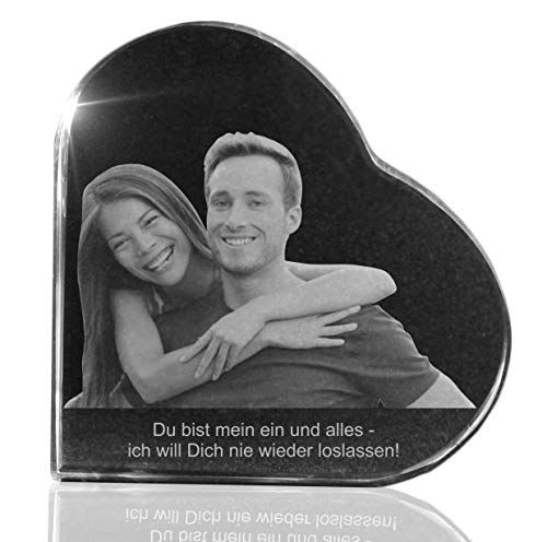 VIP-LASER Glasherz mit Deinem Wunschfoto und Wunschtext persönlich graviert Größe XL (80x80x18mm) von VIP-LASER