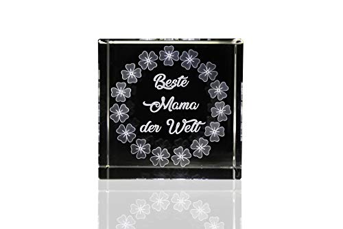 VIP-LASER Glaswürfel I Motiv: Kleeblatt I Text: Beste Mama der Welt! Tolles Geschenk für alle Mamis zum Muttertag Weihnachten Jahrestag Geburtstag Ostern von VIP-LASER