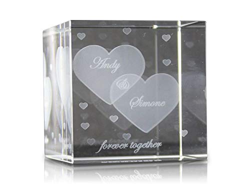 VIP-LASER Glaswürfel XL mit Zwei großen Herzen graviert. Gravur Deine Namen kostenlos - das Partner Liebes Geschenk zum Valentinstag, Weihnachten Jahrestag oder zur Verlobung! von VIP-LASER