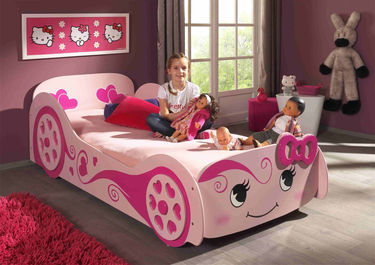 Autobett inkl Matratze 90x200 Rennauto Car Kinderbett Lattenrost Rennwagen rosa von VIPACK