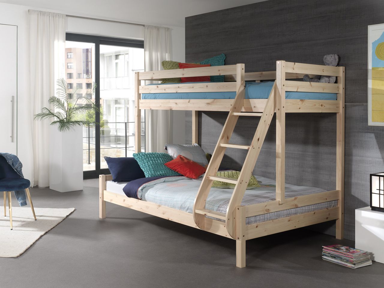 Etagenbett Familienbett 90x200 140x200 Hochbett Stockbett Kinderbett Holz Natur von VIPACK