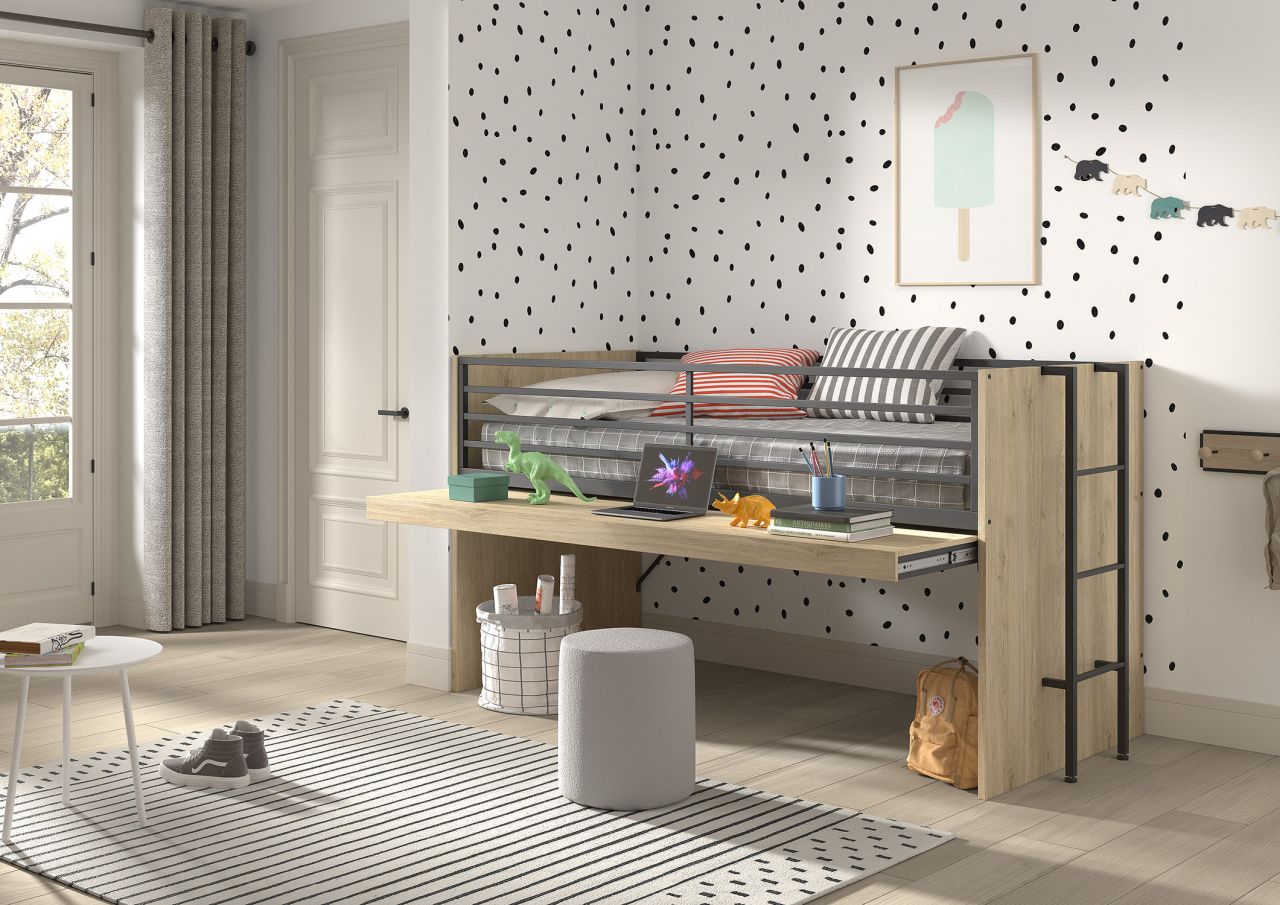 Funktionsbett 90x200 Halbhochbett Spielbett Jugendbett Schreibplatte Eichefarbig Funktionsbett 90x200 Halbhochbett Spielbett Jugendbett Schreibplatte Eichefarbig von VIPACK