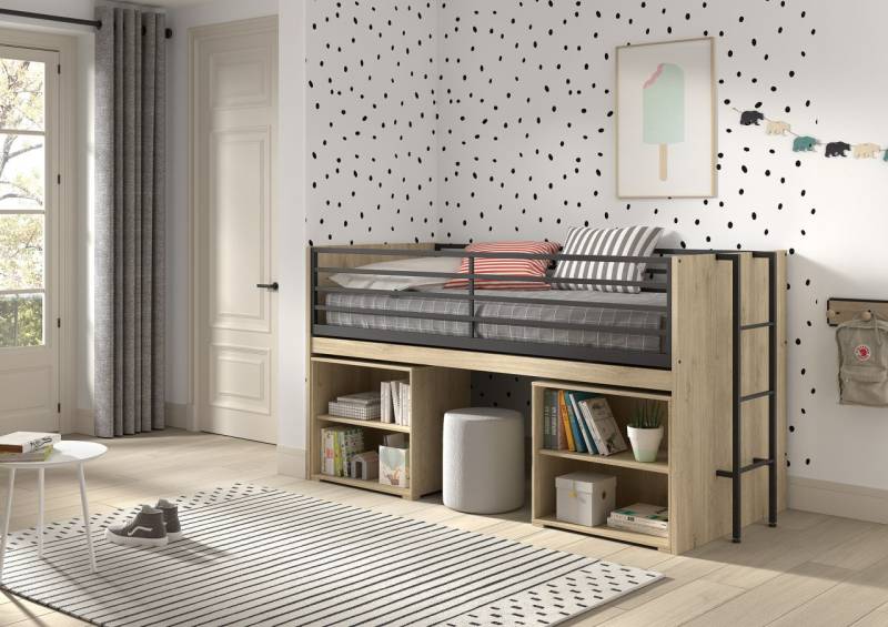 Funktionsbett 90x200 Schreibplatte Regale Halbhochbett Spielbett Jugendbett von VIPACK