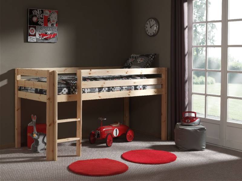 Hochbett 90x200 Kinderbett Spielbett Massivholz Leiter Jugendbett Kindermöbel von VIPACK