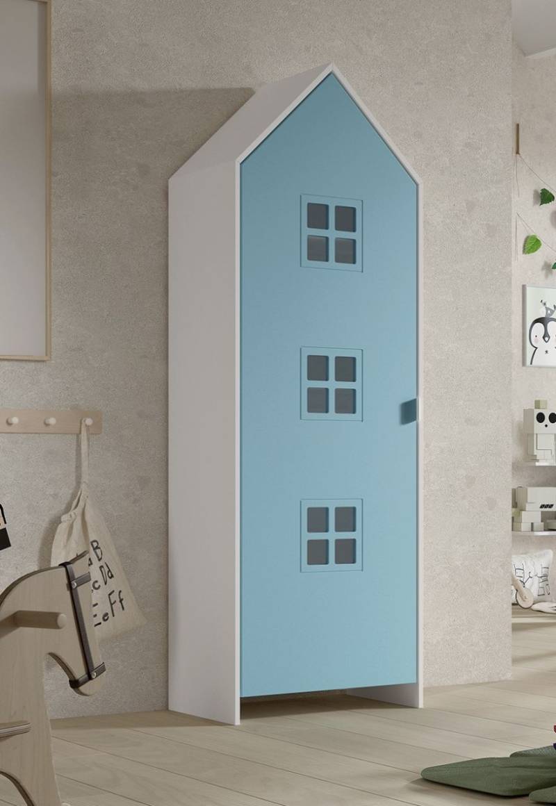 Schrank 1-türig "CASAMI BRUGES" Jugendschrank Wäscheschrank Skandi Weiß Blau von VIPACK