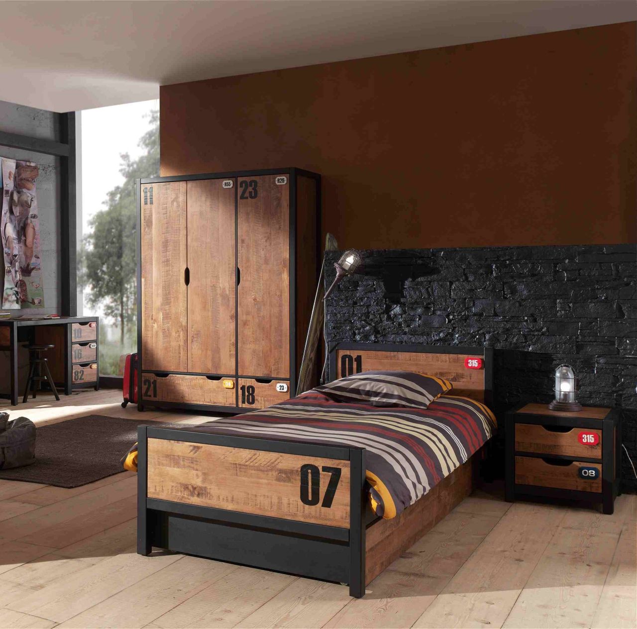 Set Bett 90x200 Lattenrost Bettschublade Nachttisch Kleiderschrank Kindermöbel von VIPACK