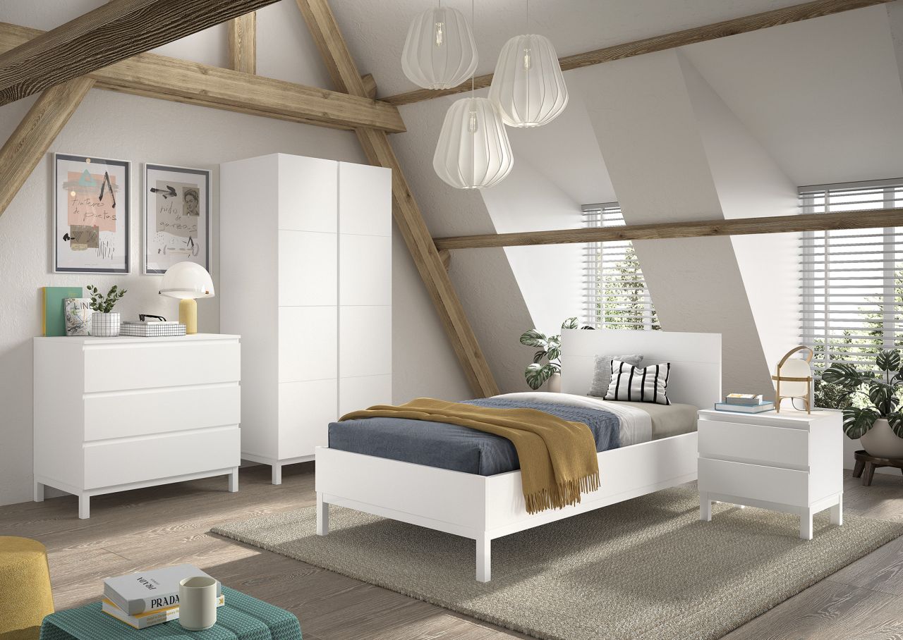 Set Bett 90x200 Nachtkommode Schrank 2T Kommode Jugendzimmer Kinderzimmer Weiß Set Bett 90x200 Nachtkommode Schrank 2T Kommode Jugendzimmer Kinderzimmer Weiß von VIPACK